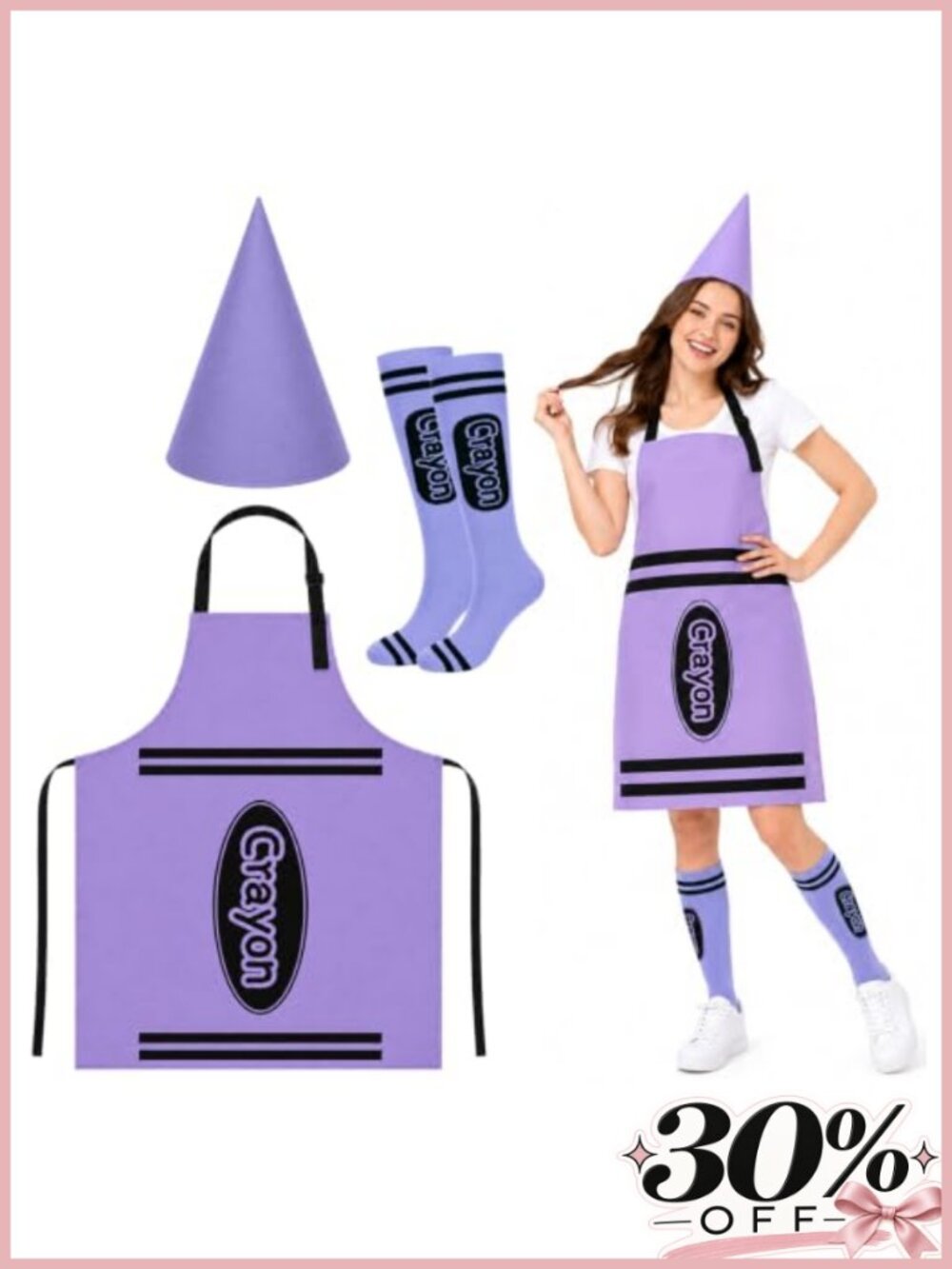Crayon Costume Set 3 Piece Apron Cone Hat Socks Adult Unisex Halloween Party